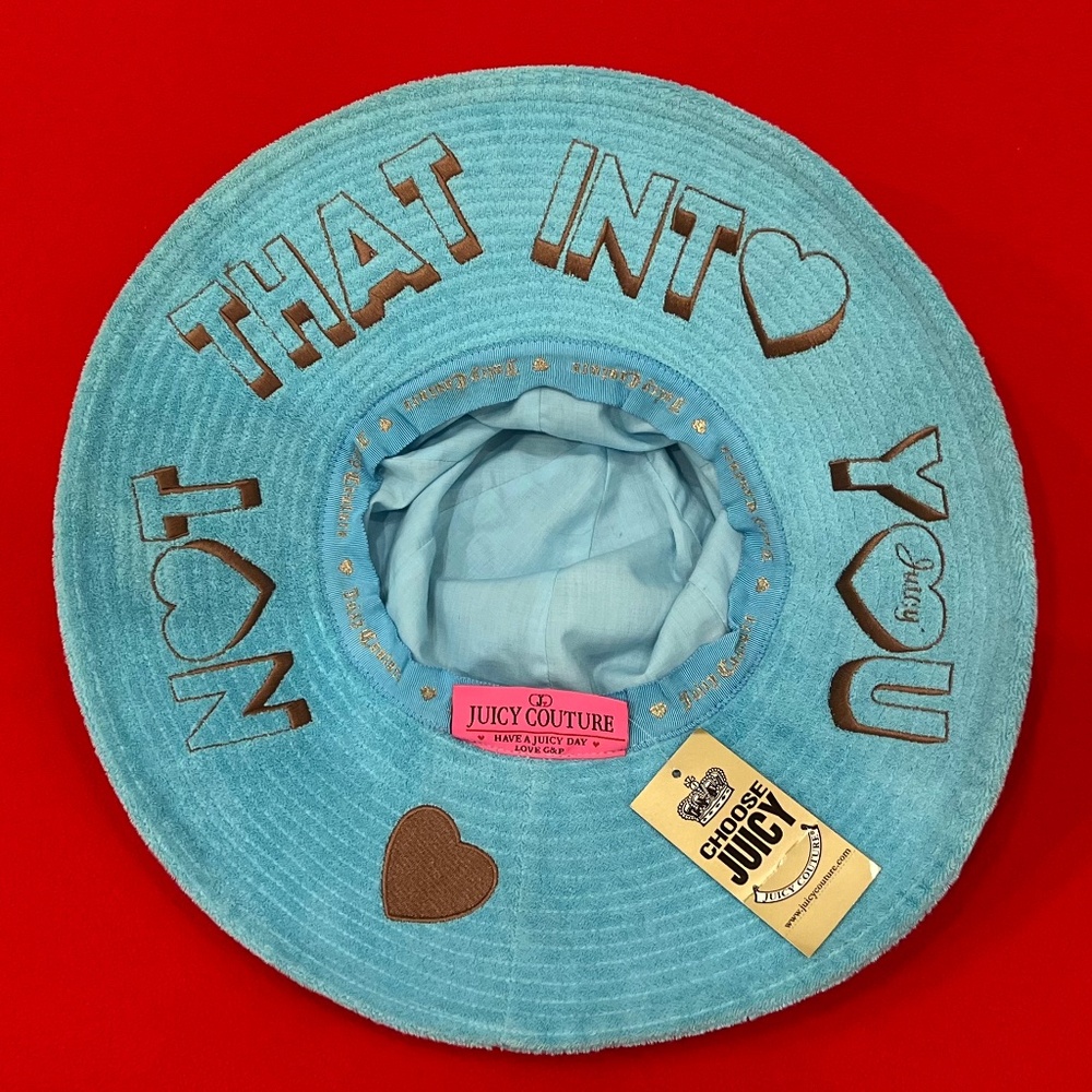 Vintage JUICY COUTURE Danube Blue "Not That Into You" Floppy Beach Sun Hat NWT